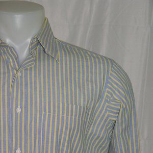 Mark Christopher Blue Yellow Stripe French Cuff Dress Shirt Size 16.5